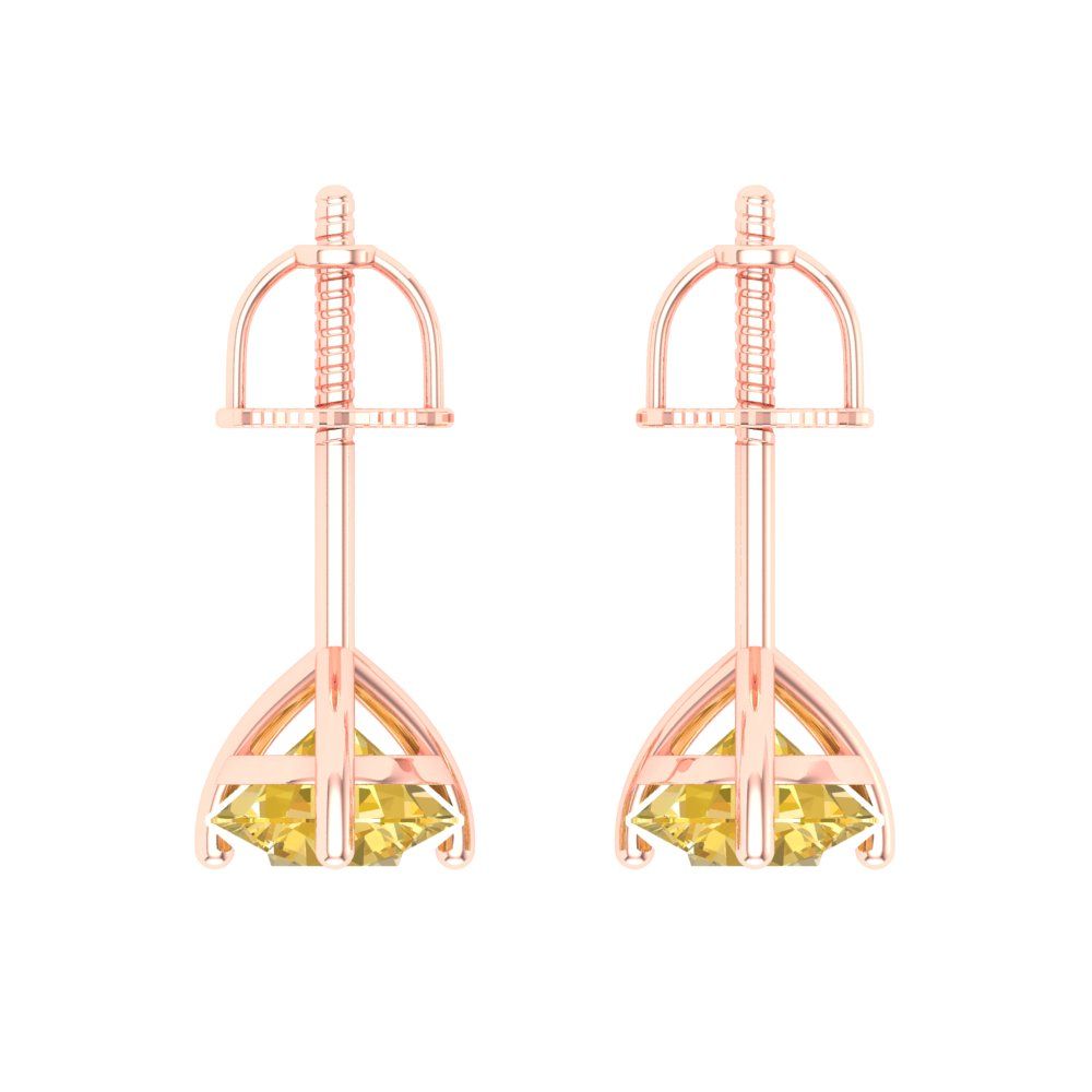 2 ctw Yellow Zirconia Studs Earrings | 6.5mm Round Cut White Gold Screw back | April Birthstone