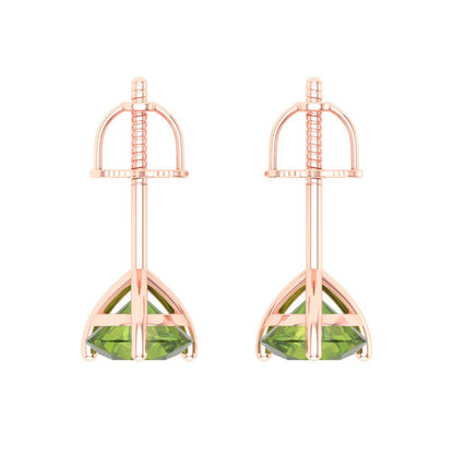 2 ctw Peridot Studs Earrings | 6.5mm Round Cut White Gold Screw back | August Birthstone