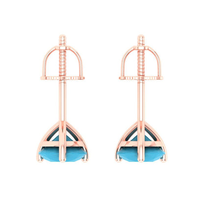 2 ctw Turquoise Studs Earrings | 6.5mm Round Cut White Gold Screw back | December Birthstone