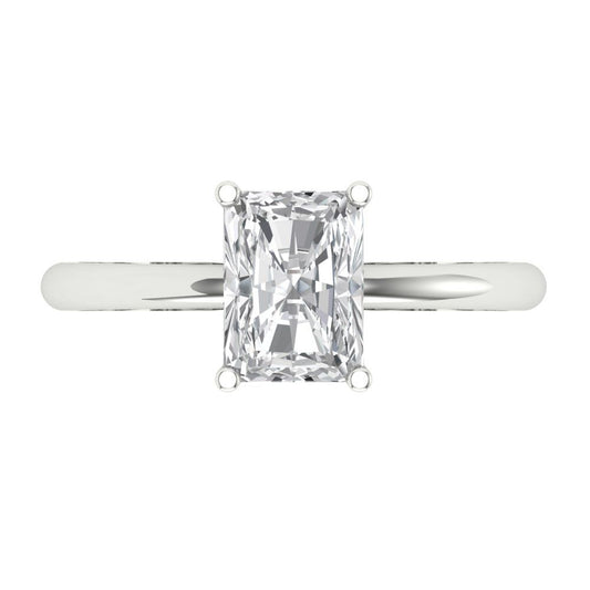 1.75 cttw Moissanite Solitaire  Engagement Ring - Solid White Gold (VVS1, Radiant Cut,7.5x5.5mm)