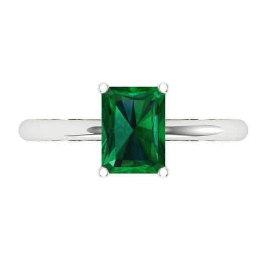 1.75 cttw Simulated Emerald Solitaire  Engagement Ring - Solid White Gold (VVS1, Radiant Cut,7.5x5.5mm)