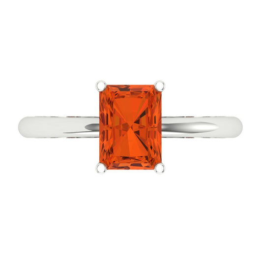 1.75 cttw Zirconia Simulated Red Diamond Solitaire  Engagement Ring - Solid White Gold (VVS1, Radiant Cut,7.5x5.5mm)