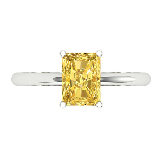 1.75 cttw Zirconia Simulated Yellow Diamond Solitaire  Engagement Ring - Solid White Gold (VVS1, Radiant Cut,7.5x5.5mm)