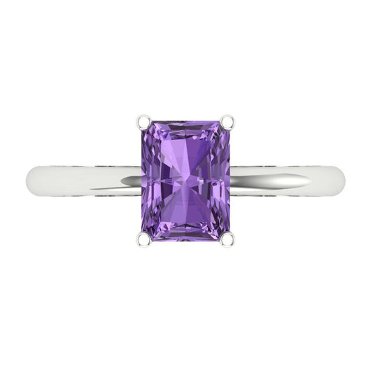 1.75 cttw Simulated Alexandrite Solitaire  Engagement Ring - Solid White Gold (VVS1, Radiant Cut,7.5x5.5mm)