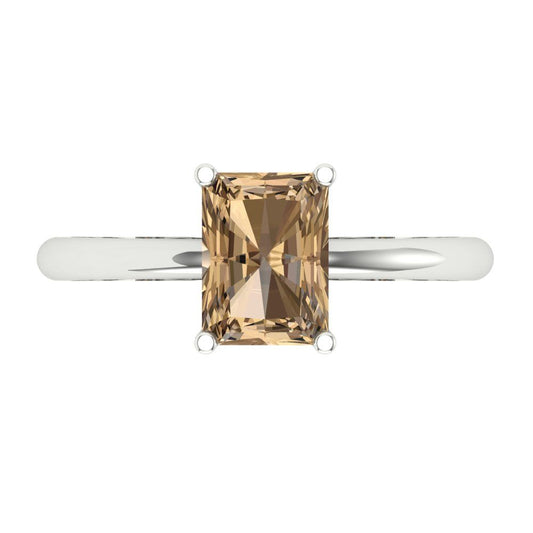 1.75 cttw Zirconia Simulated Champagne Diamond Solitaire  Engagement Ring - Solid White Gold (VVS1, Radiant Cut,7.5x5.5mm)