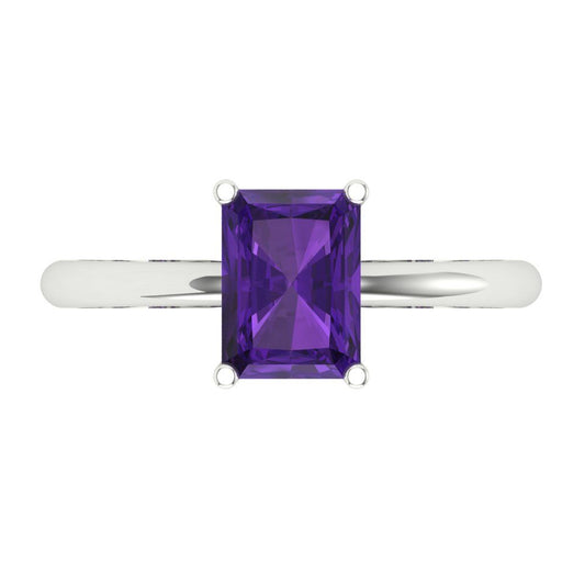 1.75 cttw Natural Amethyst Solitaire  Engagement Ring - Solid White Gold (VVS1, Radiant Cut,7.5x5.5mm)