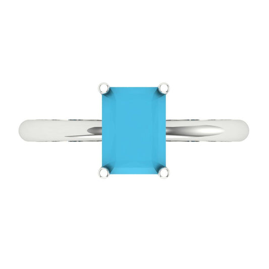 1.75 cttw Simulated Turquoise Solitaire  Engagement Ring - Solid White Gold (VVS1, Radiant Cut,7.5x5.5mm)