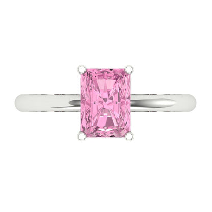 1.75 cttw Zirconia Simulated Pink Diamond Solitaire  Engagement Ring - Solid Gold (VVS1, Radiant Cut,7.5x5.5mm)