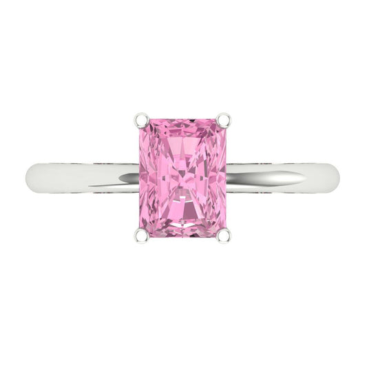 1.75 cttw Zirconia Simulated Pink Diamond Solitaire  Engagement Ring - Solid White Gold (VVS1, Radiant Cut,7.5x5.5mm)