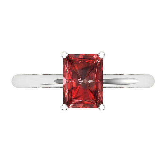 1.75 cttw Natural Garnet Solitaire  Engagement Ring - Solid White Gold (VVS1, Radiant Cut,7.5x5.5mm)