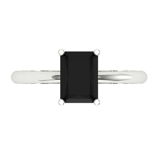 1.75 cttw Natural Onyx Solitaire  Engagement Ring - Solid White Gold (VVS1, Radiant Cut,7.5x5.5mm)