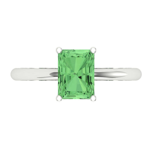 1.75 cttw Zirconia Simulated Green Diamond Solitaire  Engagement Ring - Solid White Gold (VVS1, Radiant Cut,7.5x5.5mm)