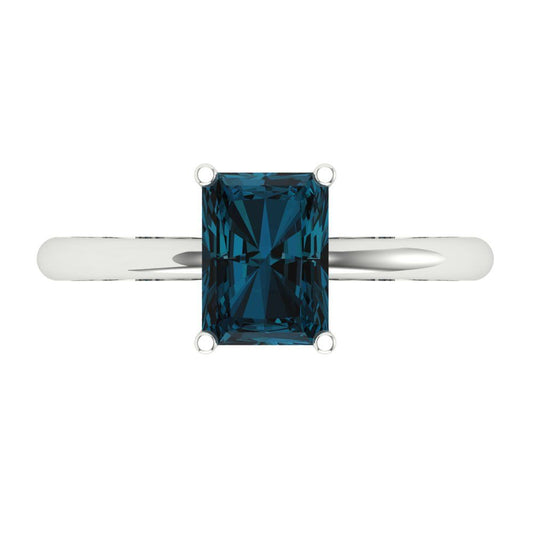 1.75 cttw Natural London Blue Topaz Solitaire  Engagement Ring - Solid White Gold (VVS1, Radiant Cut,7.5x5.5mm)