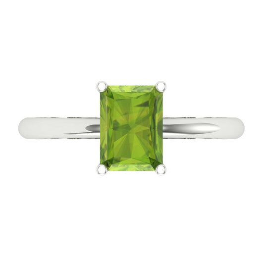 1.75 cttw Natural Peridot Solitaire  Engagement Ring - Solid White Gold (VVS1, Radiant Cut,7.5x5.5mm)
