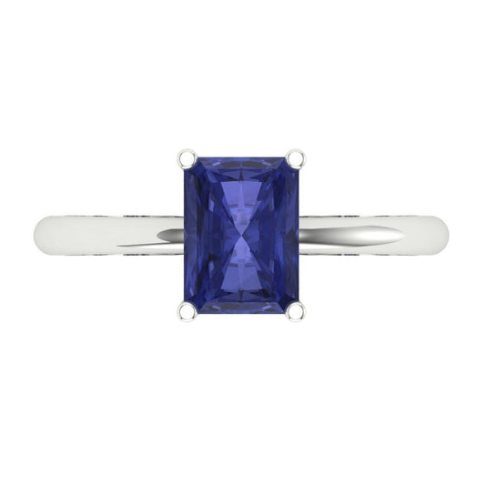 1.75 cttw Simulated Tanzanite Solitaire  Engagement Ring - Solid White Gold (VVS1, Radiant Cut,7.5x5.5mm)