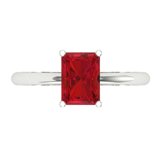1.75 cttw Simulated Pink Tourmaline Solitaire  Engagement Ring - Solid White Gold (VVS1, Radiant Cut,7.5x5.5mm)