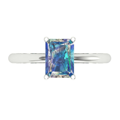 1.75 cttw Blue Moissanite Solitaire  Engagement Ring - Solid Gold (Radiant Cut,7.5x5.5mm)