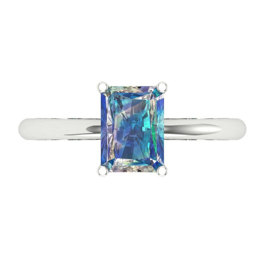 1.75 cttw Blue Moissanite Solitaire  Engagement Ring - Solid White Gold (VVS1, Radiant Cut,7.5x5.5mm)