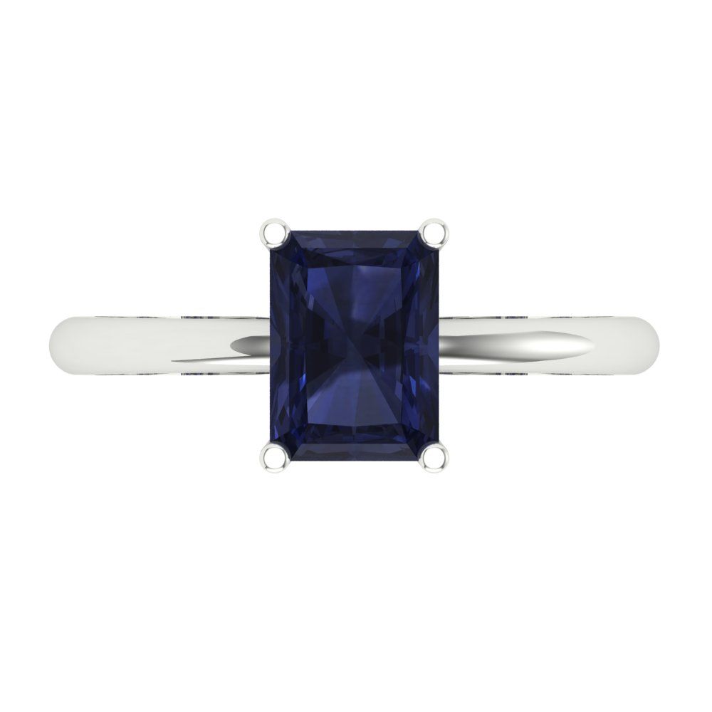 1.75 cttw Simulated Blue Sapphire Solitaire  Engagement Ring - Solid Gold (Radiant Cut,7.5x5.5mm)