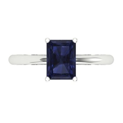 1.75 cttw Simulated Blue Sapphire Solitaire  Engagement Ring - Solid Gold (Radiant Cut,7.5x5.5mm)