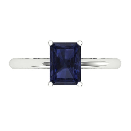 1.75 cttw Simulated Blue Sapphire Solitaire  Engagement Ring - Solid White Gold (VVS1, Radiant Cut,7.5x5.5mm)