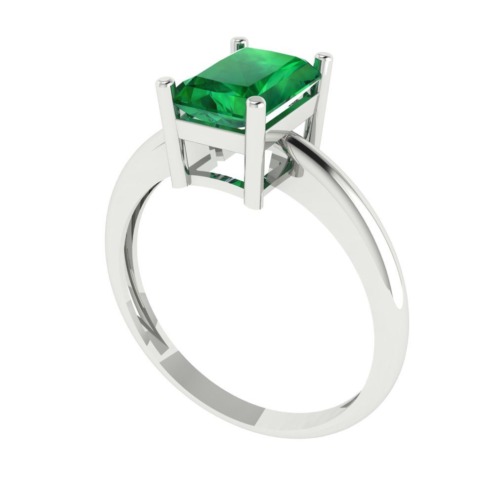 1.75 cttw Simulated Emerald Solitaire  Engagement Ring - Solid Gold (Radiant Cut,7.5x5.5mm)