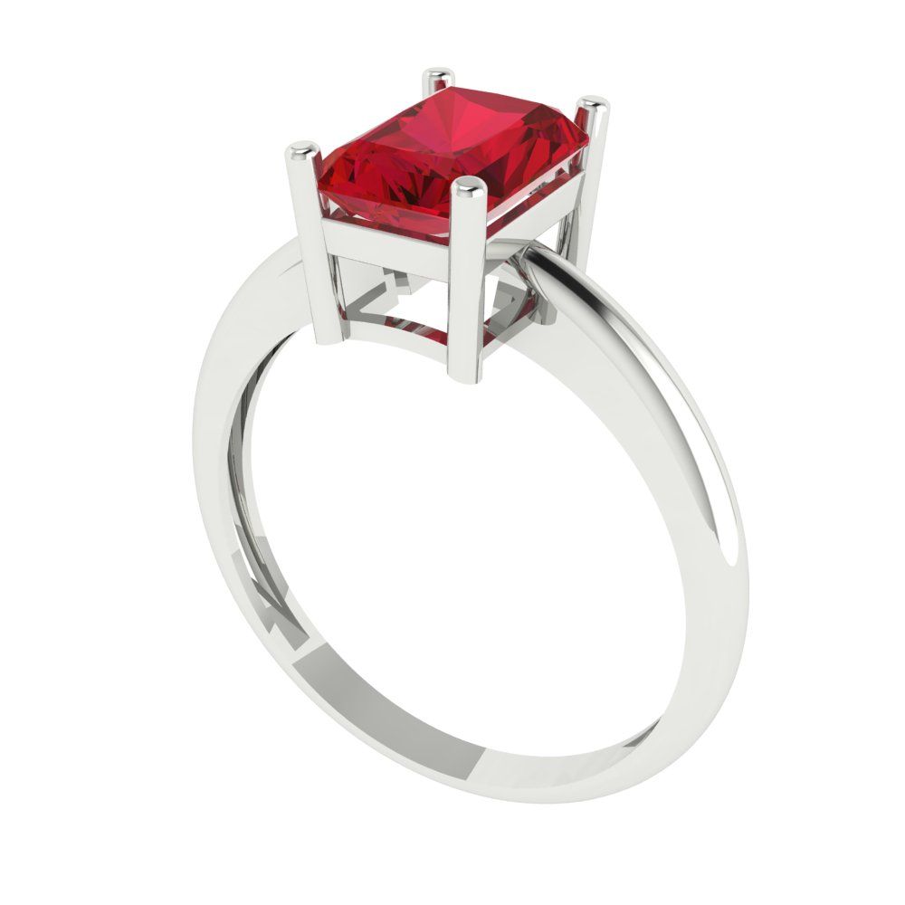 1.75 cttw Simulated Ruby Solitaire  Engagement Ring - Solid Gold (Radiant Cut,7.5x5.5mm)