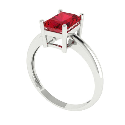 1.75 cttw Simulated Ruby Solitaire  Engagement Ring - Solid Gold (Radiant Cut,7.5x5.5mm)