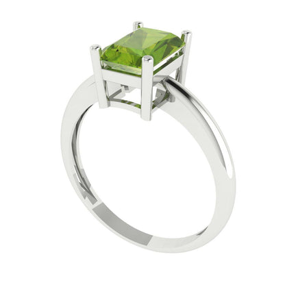 1.75 cttw Natural Peridot Solitaire  Engagement Ring - Solid Gold (Radiant Cut,7.5x5.5mm)