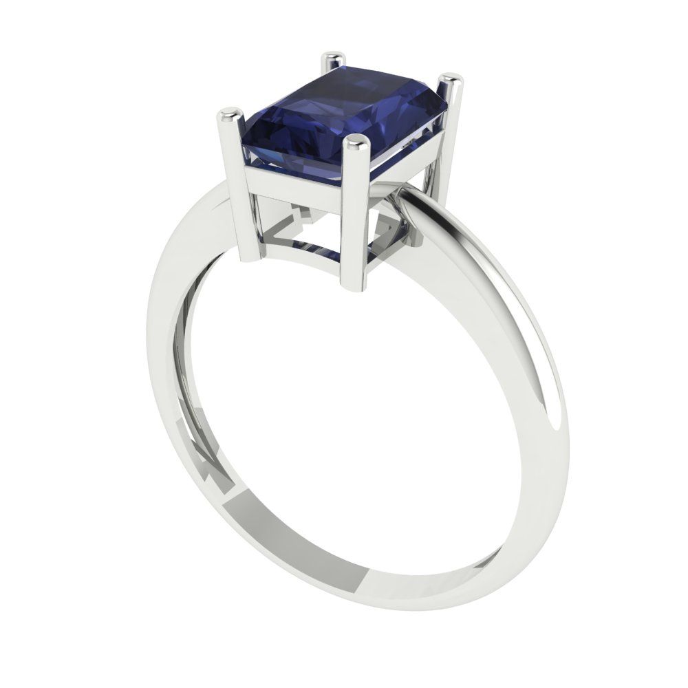 1.75 cttw Simulated Blue Sapphire Solitaire  Engagement Ring - Solid Gold (Radiant Cut,7.5x5.5mm)