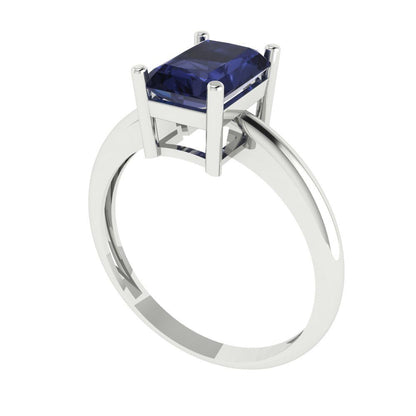 1.75 cttw Simulated Blue Sapphire Solitaire  Engagement Ring - Solid Gold (Radiant Cut,7.5x5.5mm)