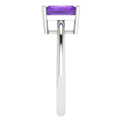 1.75 cttw Natural Amethyst Solitaire  Engagement Ring - Solid Gold (Radiant Cut,7.5x5.5mm)