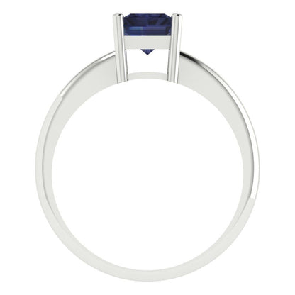 1.75 cttw Simulated Blue Sapphire Solitaire  Engagement Ring - Solid Gold (Radiant Cut,7.5x5.5mm)