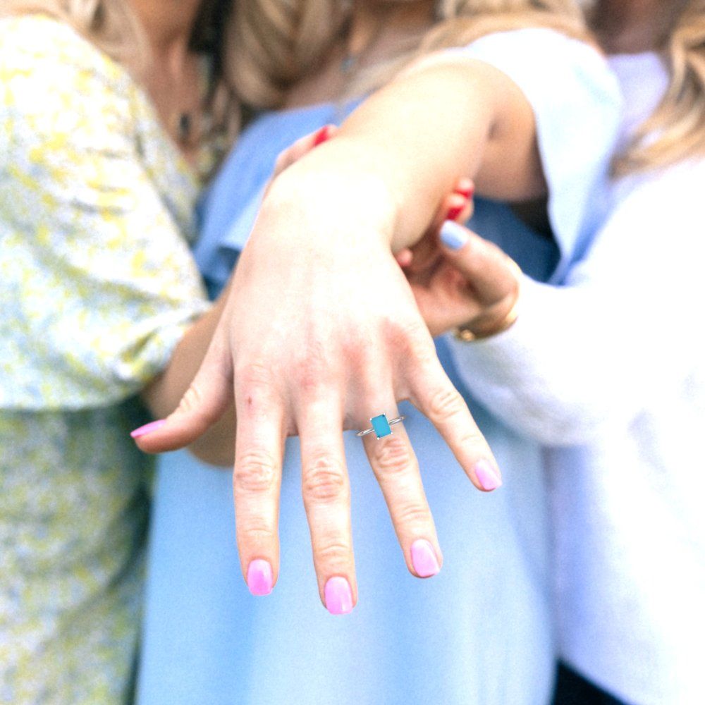 1.75 cttw Simulated Turquoise Solitaire  Engagement Ring - Solid Gold (Radiant Cut,7.5x5.5mm)