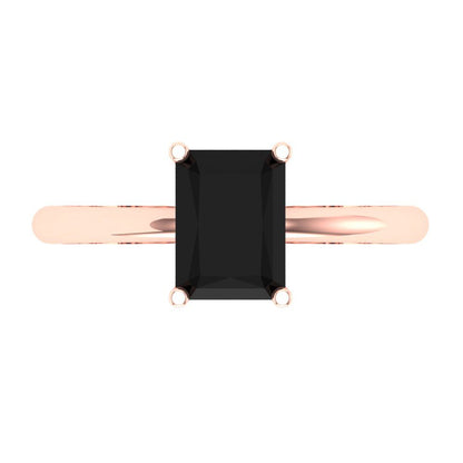 1.75 cttw Natural Onyx Solitaire  Engagement Ring - Solid Gold (Radiant Cut,7.5x5.5mm)