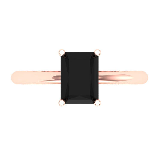 1.75 cttw Natural Onyx Solitaire  Engagement Ring - Solid Rose Gold (VVS1, Radiant Cut,7.5x5.5mm)