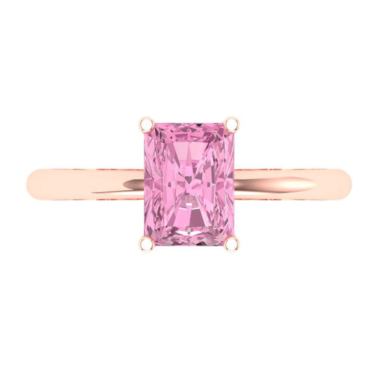 1.75 cttw Zirconia Simulated Pink Diamond Solitaire  Engagement Ring - Solid Rose Gold (VVS1, Radiant Cut,7.5x5.5mm)
