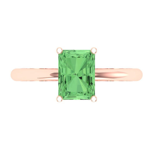 1.75 cttw Zirconia Simulated Green Diamond Solitaire  Engagement Ring - Solid Rose Gold (VVS1, Radiant Cut,7.5x5.5mm)