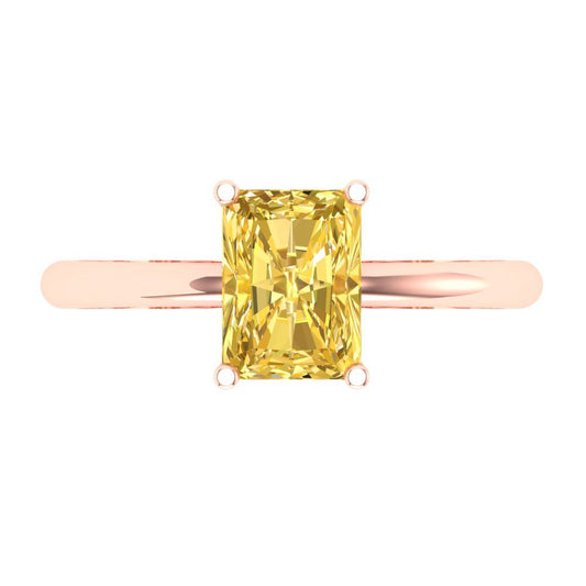 1.75 cttw Zirconia Simulated Yellow Diamond Solitaire  Engagement Ring - Solid Rose Gold (VVS1, Radiant Cut,7.5x5.5mm)
