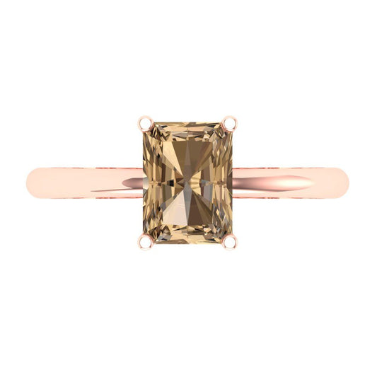 1.75 cttw Zirconia Simulated Champagne Diamond Solitaire  Engagement Ring - Solid Rose Gold (VVS1, Radiant Cut,7.5x5.5mm)