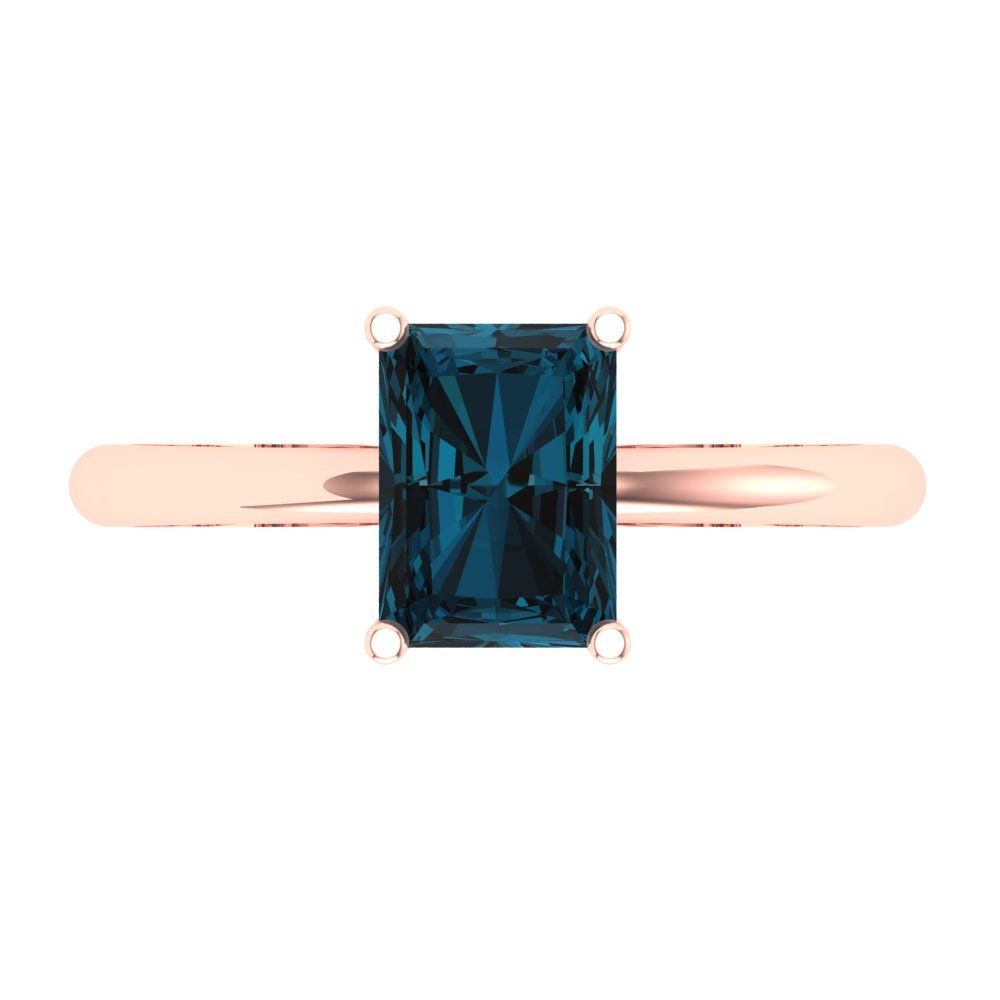 1.75 cttw Natural London Blue Topaz Solitaire  Engagement Ring - Solid Gold (Radiant Cut,7.5x5.5mm)