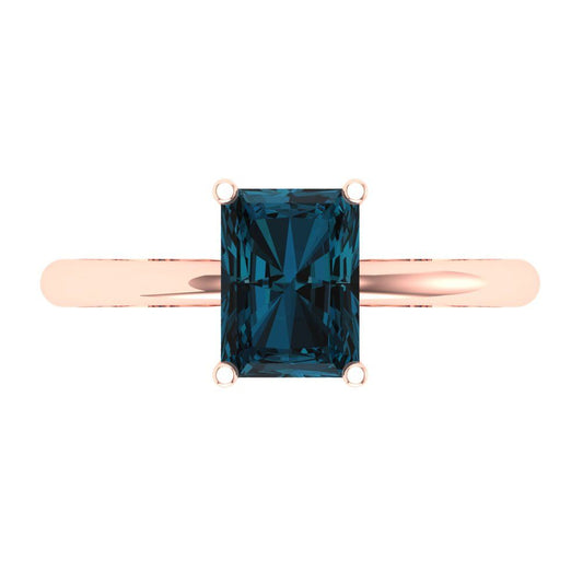 1.75 cttw Natural London Blue Topaz Solitaire  Engagement Ring - Solid Rose Gold (VVS1, Radiant Cut,7.5x5.5mm)