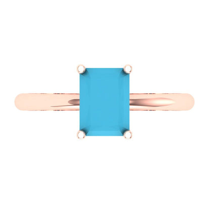 1.75 cttw Simulated Turquoise Solitaire  Engagement Ring - Solid Gold (Radiant Cut,7.5x5.5mm)