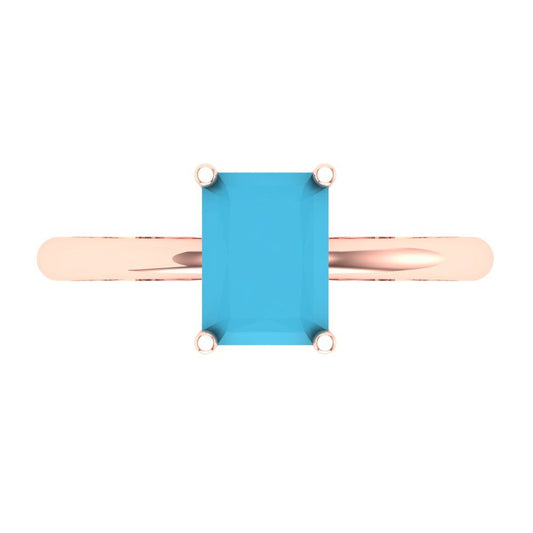 1.75 cttw Simulated Turquoise Solitaire  Engagement Ring - Solid Rose Gold (VVS1, Radiant Cut,7.5x5.5mm)