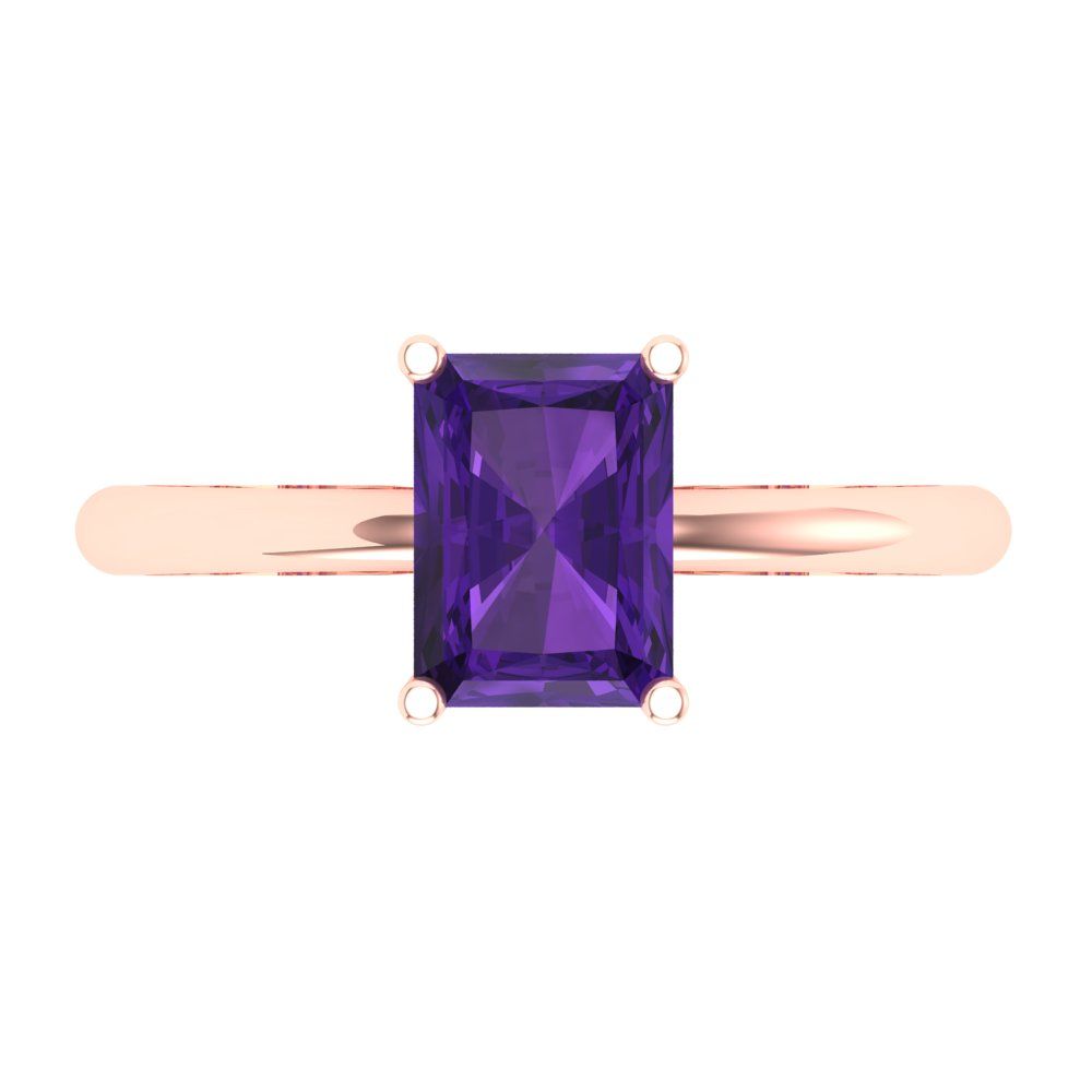 1.75 cttw Natural Amethyst Solitaire  Engagement Ring - Solid Gold (Radiant Cut,7.5x5.5mm)