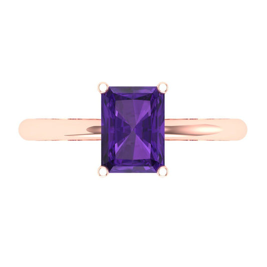 1.75 cttw Natural Amethyst Solitaire  Engagement Ring - Solid Rose Gold (VVS1, Radiant Cut,7.5x5.5mm)