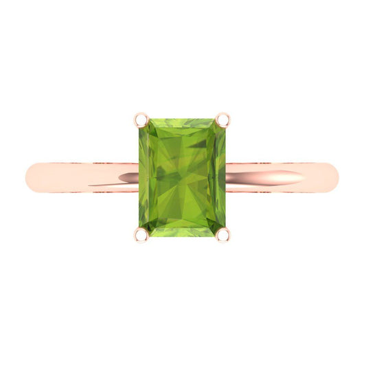 1.75 cttw Natural Peridot Solitaire  Engagement Ring - Solid Rose Gold (VVS1, Radiant Cut,7.5x5.5mm)