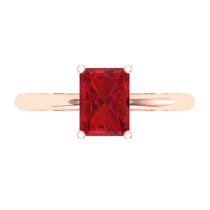 1.75 cttw Simulated Ruby Solitaire  Engagement Ring - Solid Gold (Radiant Cut,7.5x5.5mm)