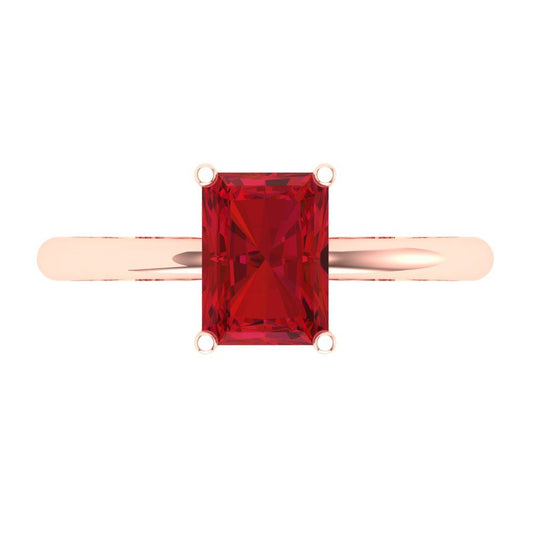 1.75 cttw Simulated Ruby Solitaire  Engagement Ring - Solid Rose Gold (VVS1, Radiant Cut,7.5x5.5mm)