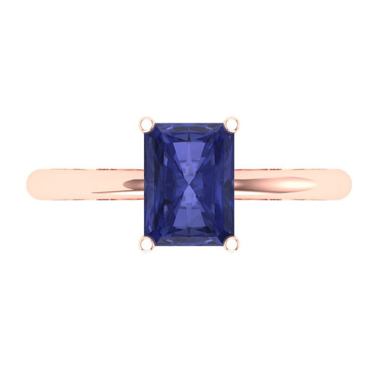 1.75 cttw Simulated Tanzanite Solitaire  Engagement Ring - Solid Rose Gold (VVS1, Radiant Cut,7.5x5.5mm)